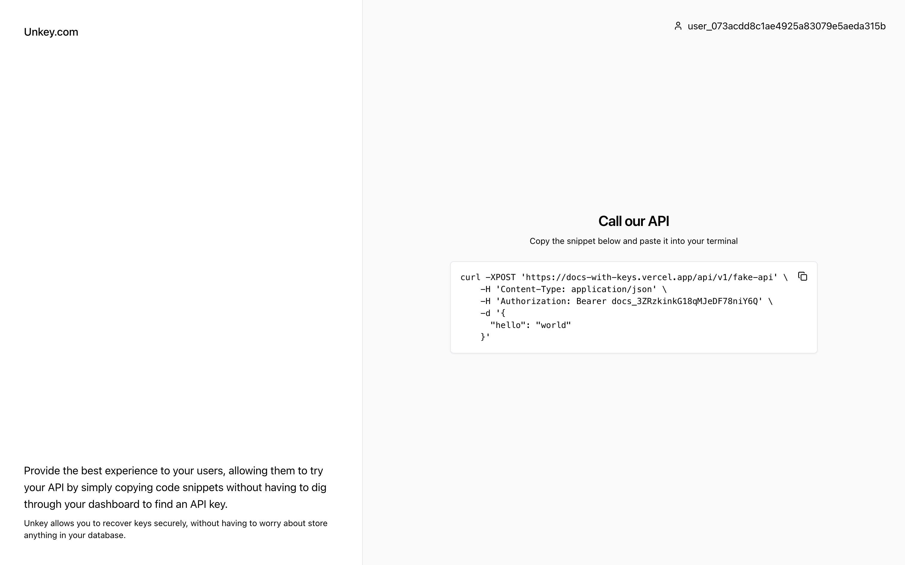 Embed api keys in your documentation for easy copy-pasting